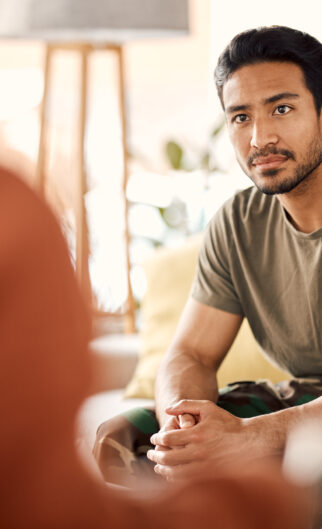 Listen, therapy and a military man with a psychologist for counselling, support and psychology. Young army, veteran or soldier person on therapist couch for mental health, consultation or help Listen, therapy and a military man with a psychologist for counselling, support and psychology. Young army, veteran or soldier person on therapist couch for mental health, consultation or help.