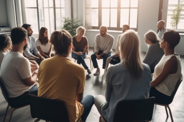 support groups.People support each other in a rehabilitation session. Generative AI